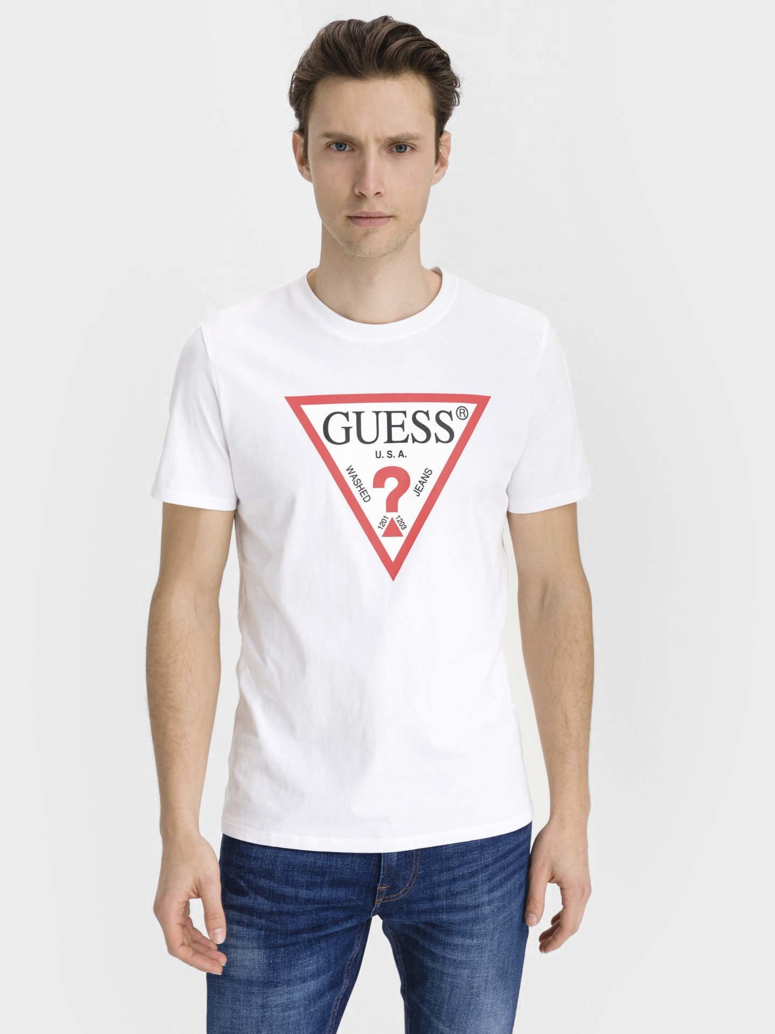 Fotografie Guess pánské tričko Barva: Bílá, Velikost: 2XL Guess