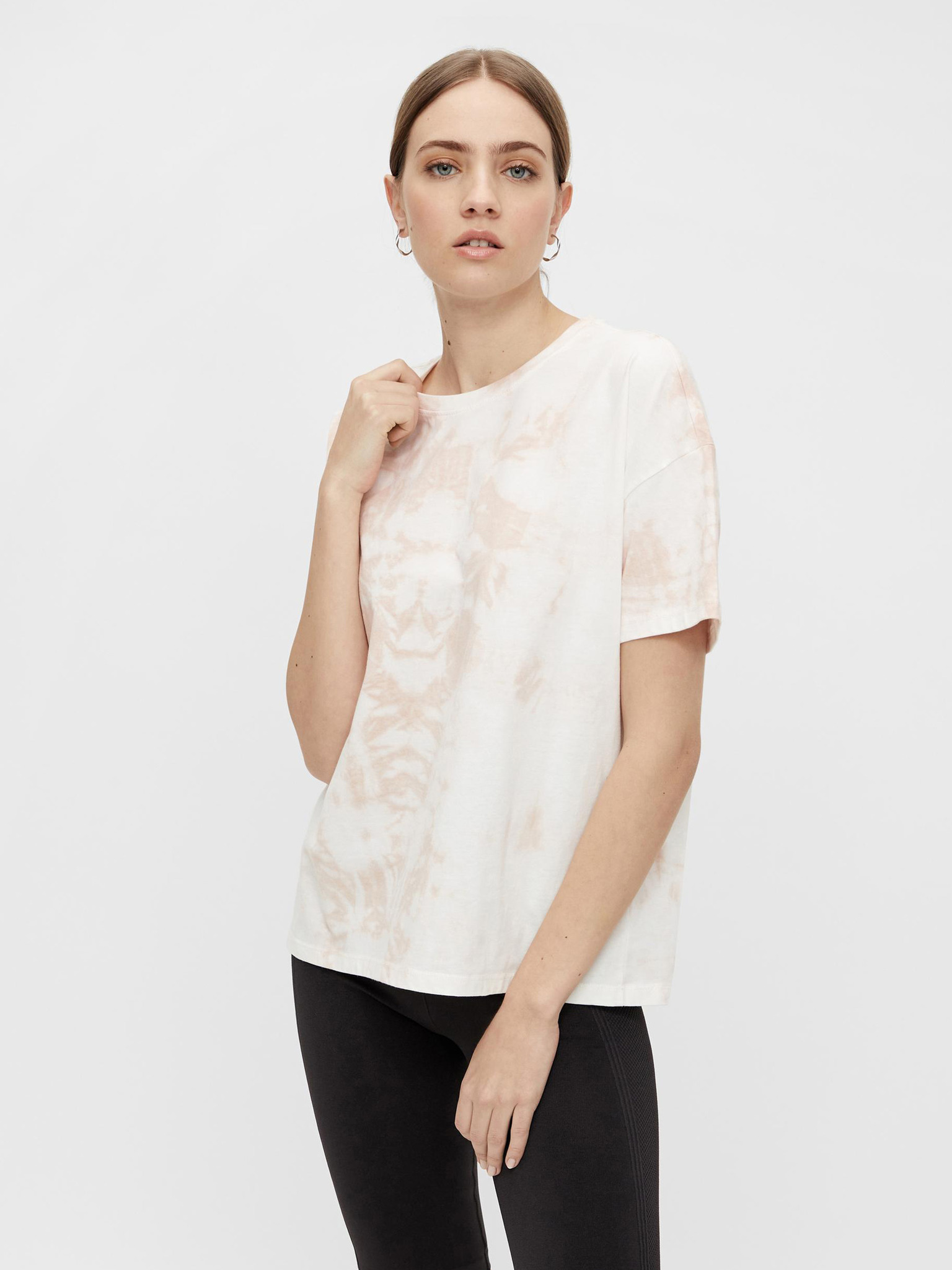 Fotografie Růžovo-bílé batikované tričko Pieces Panni - L