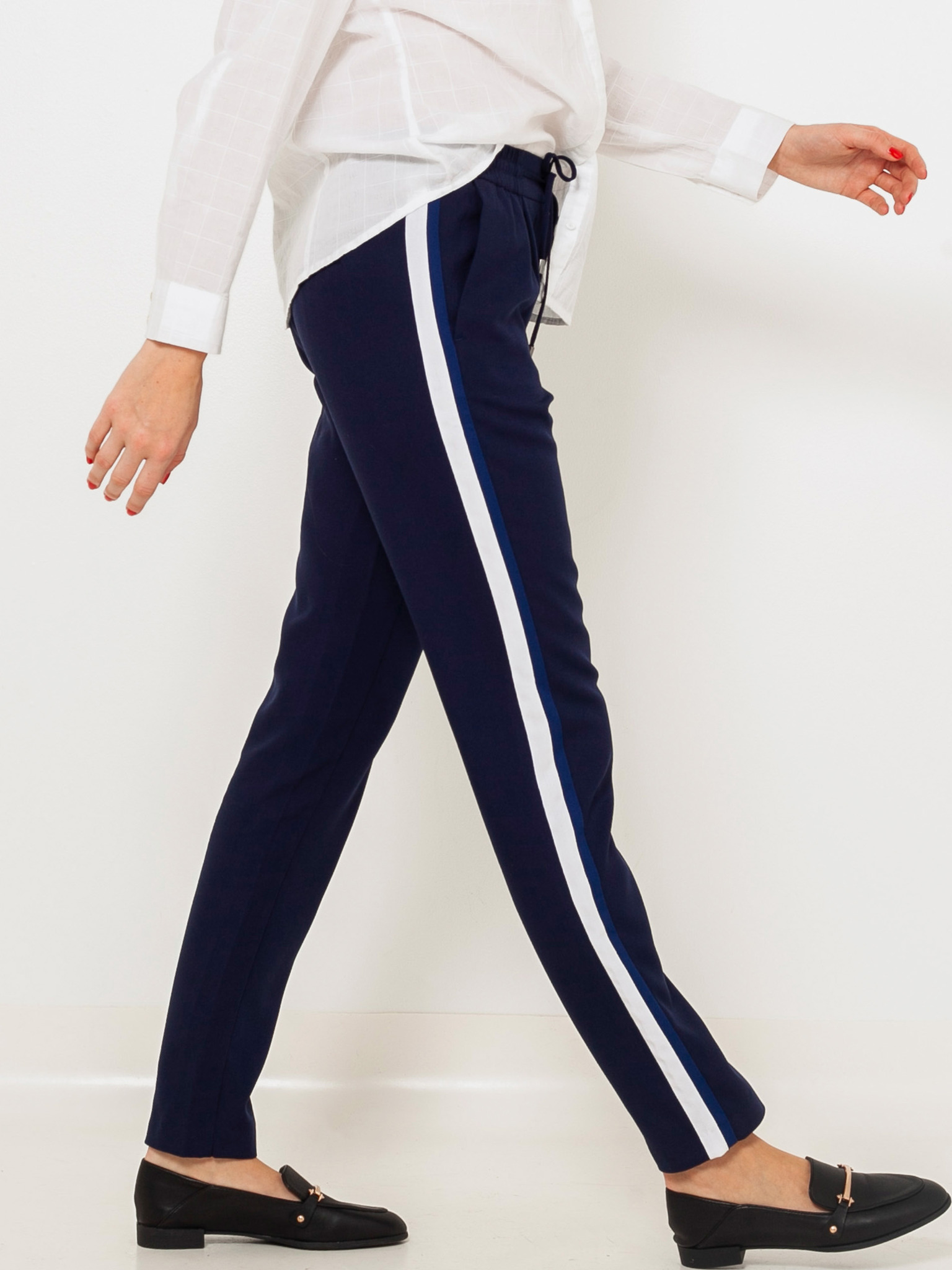 Pants with Side Stripes - Dark blue/red - Ladies | H&M US