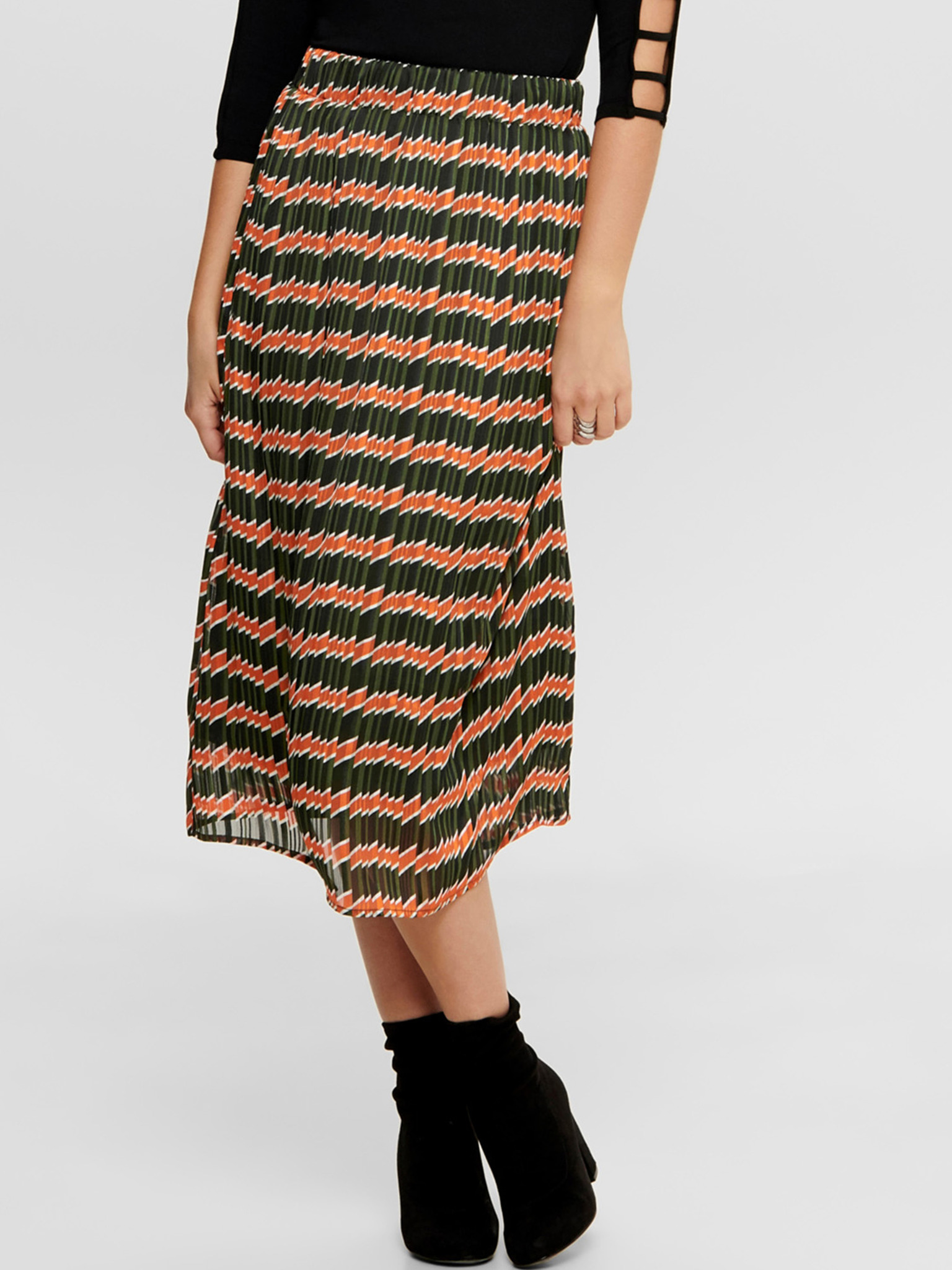 Fotografie Oranžovo-zelená vzorovaná midi sukně ONLY Sheri - M