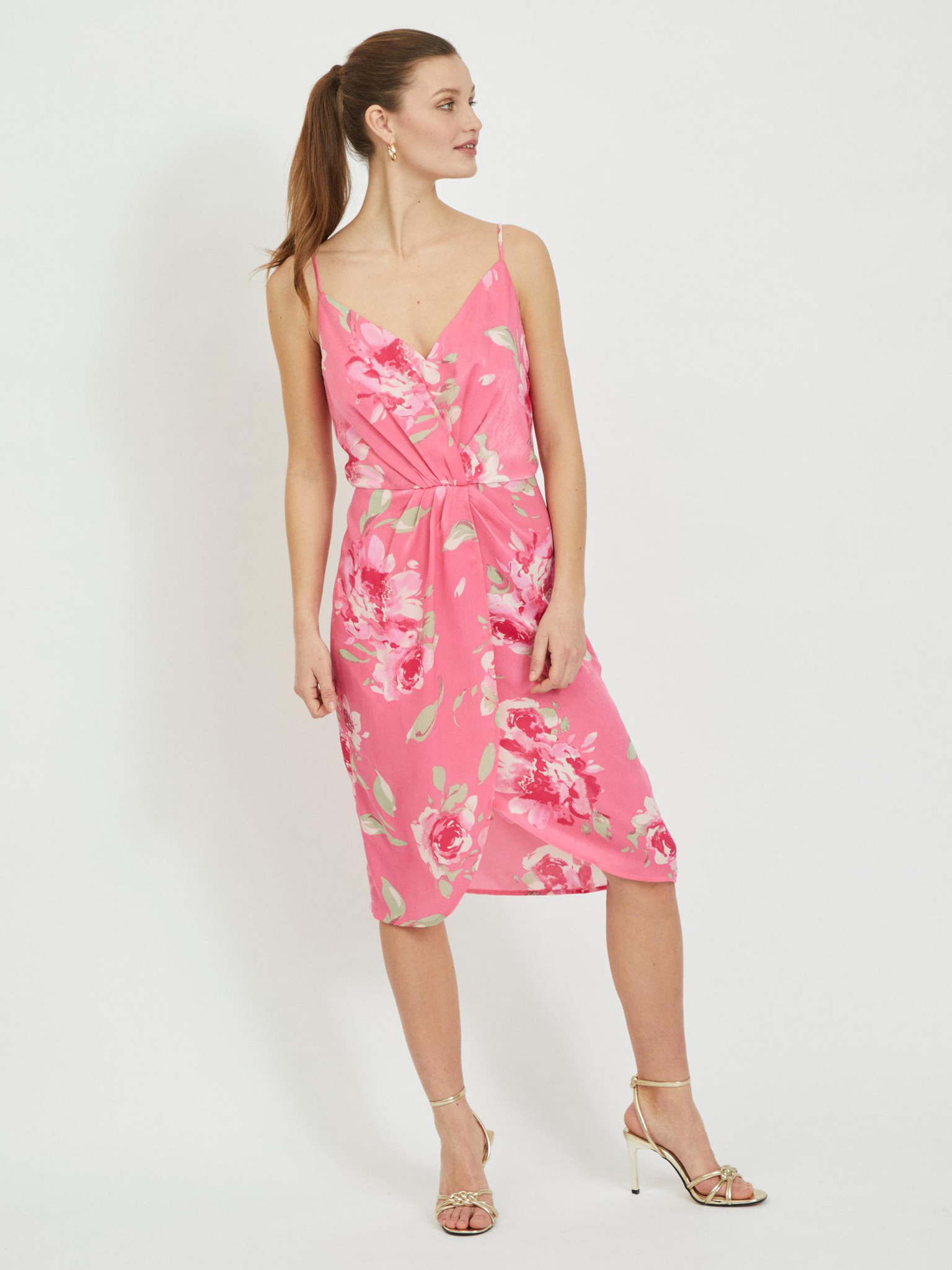 Fotografie Růžové květované šaty na ramínka VILA Alberte - L