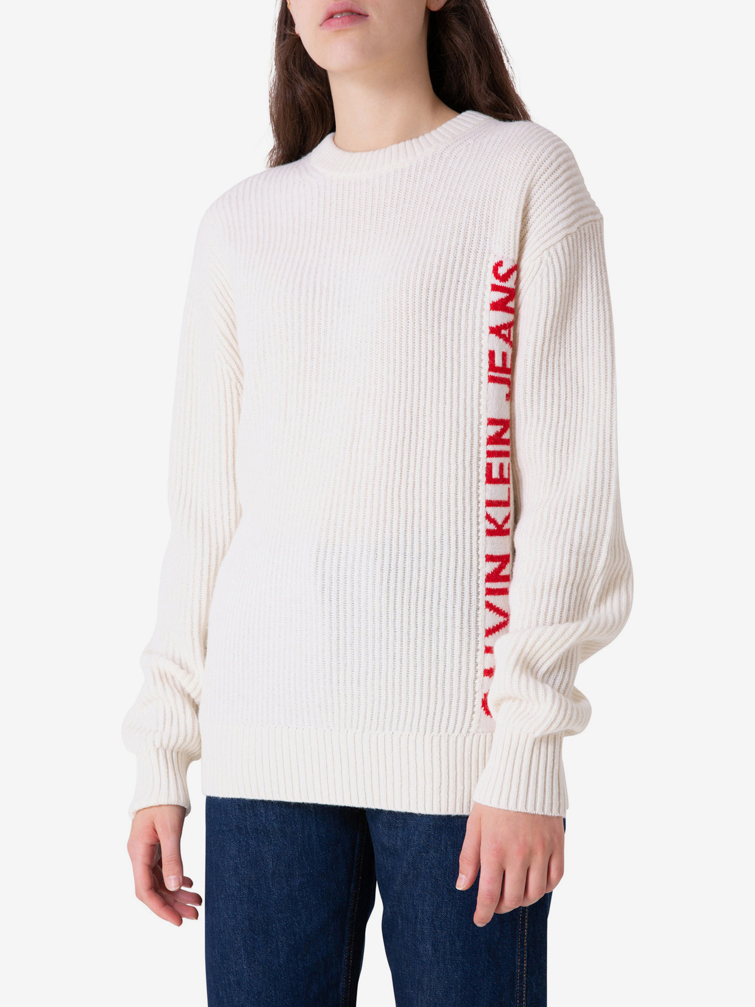 Fotografie Bílý pánský vlněný svetr Calvin Klein Jeans - L