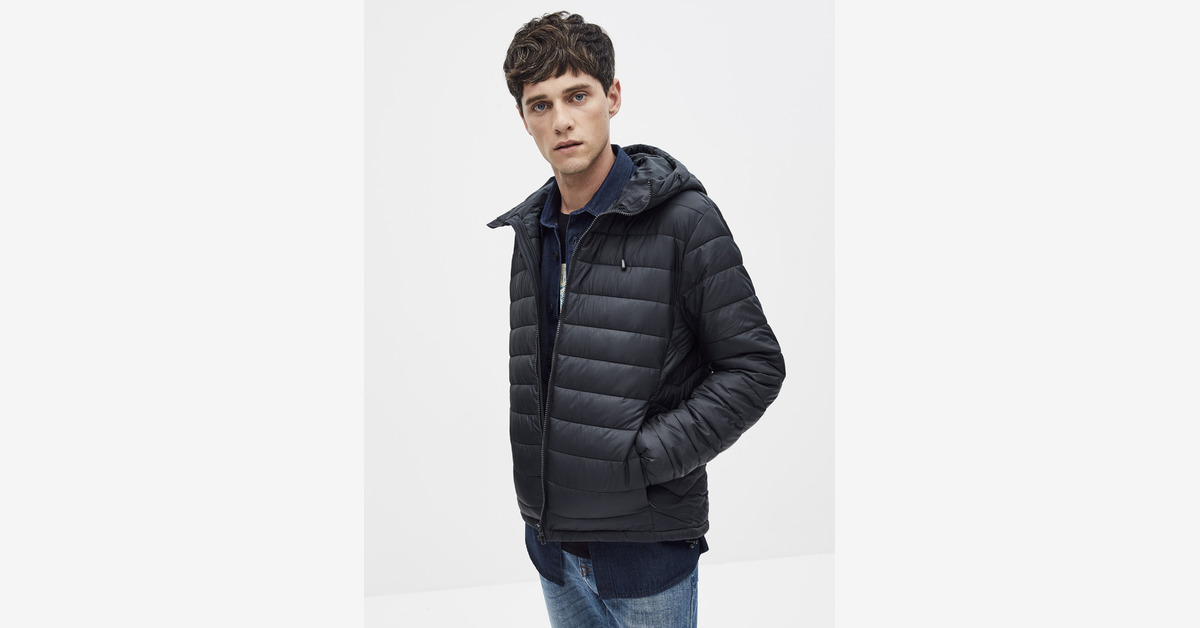 Celio black hooded puffer jacket in dogstooth | ASOS