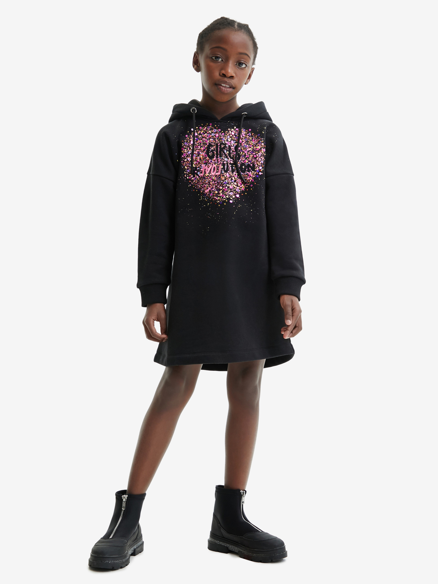 Fotografie Černé holčičí mikinové šaty Desigual Ariza - 110-116