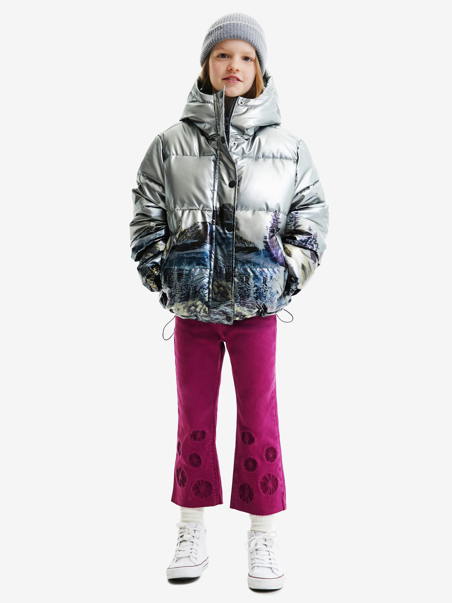 Fotografie Stříbrná holčičí zimní bunda Desigual Infinito - 110-116