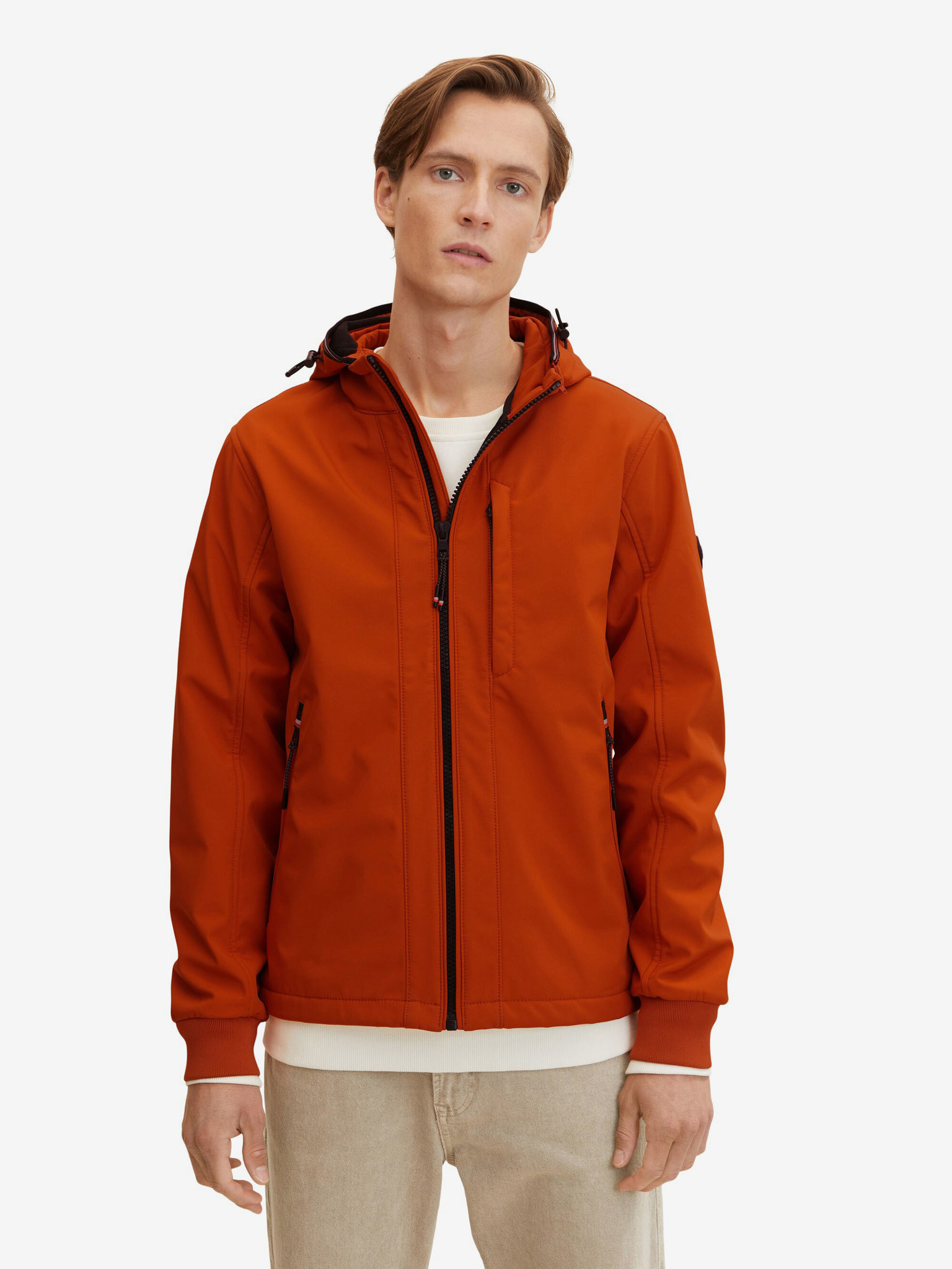 Fotografie Oranžová pánská lehká bunda s kapucí Tom Tailor - L