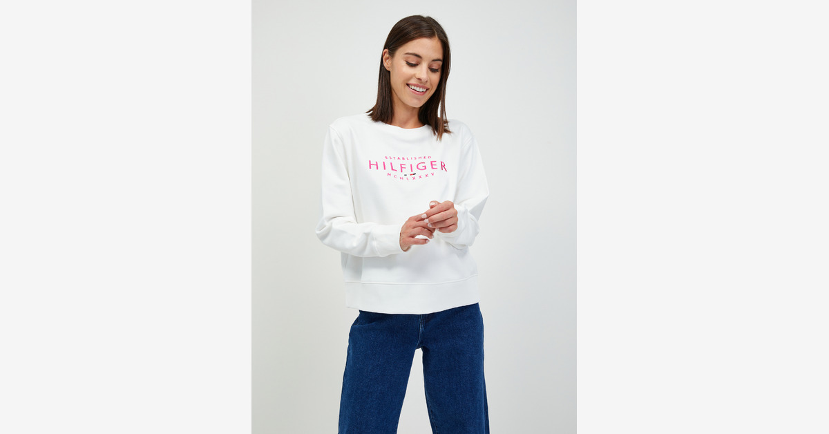 NEW Tommy Hilfiger white Essential Logo Sweatshirt women's long