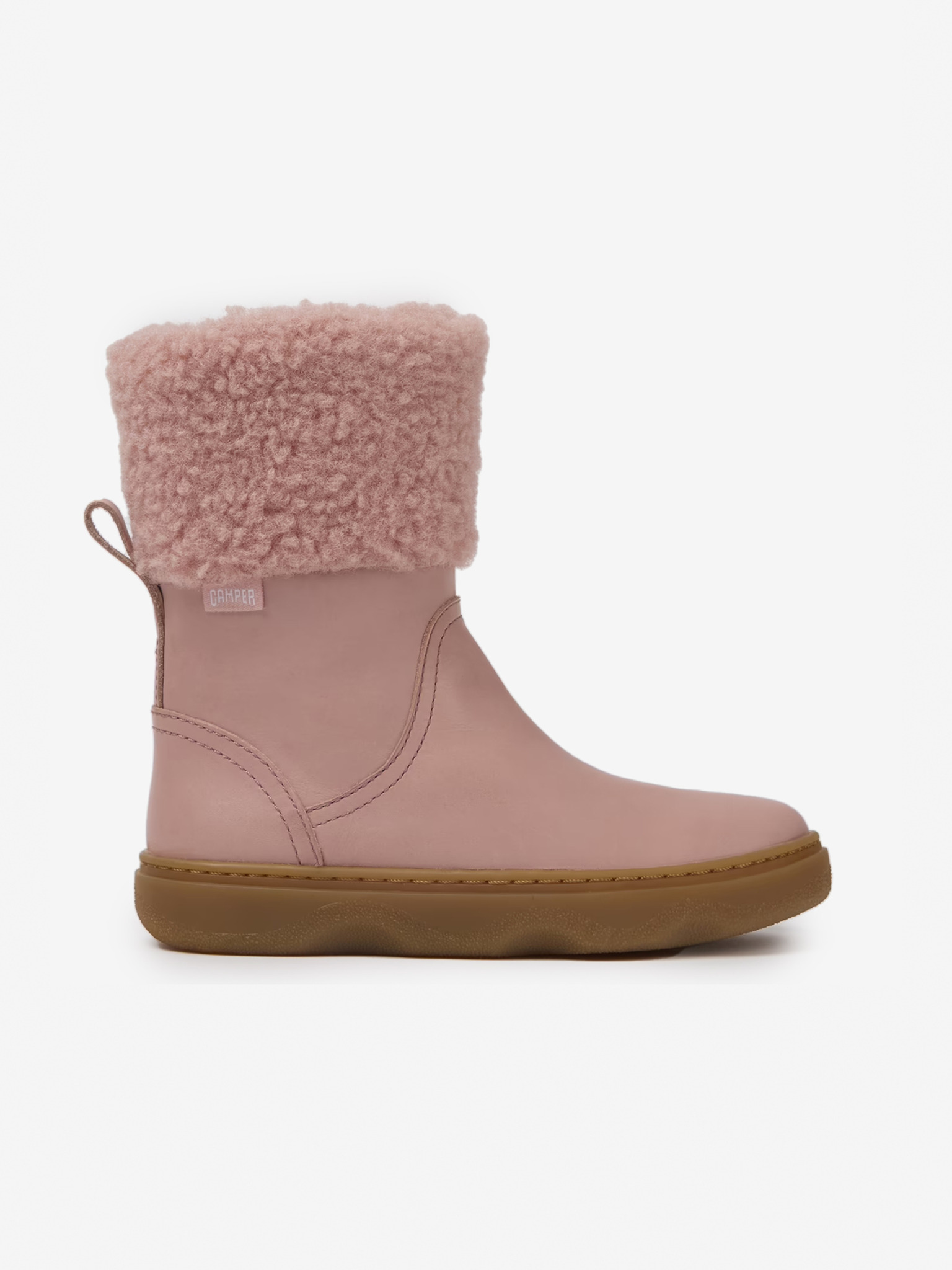 Fotografie Růžové holčičí kožené zimní boty s umělým kožíškem Camper - 29