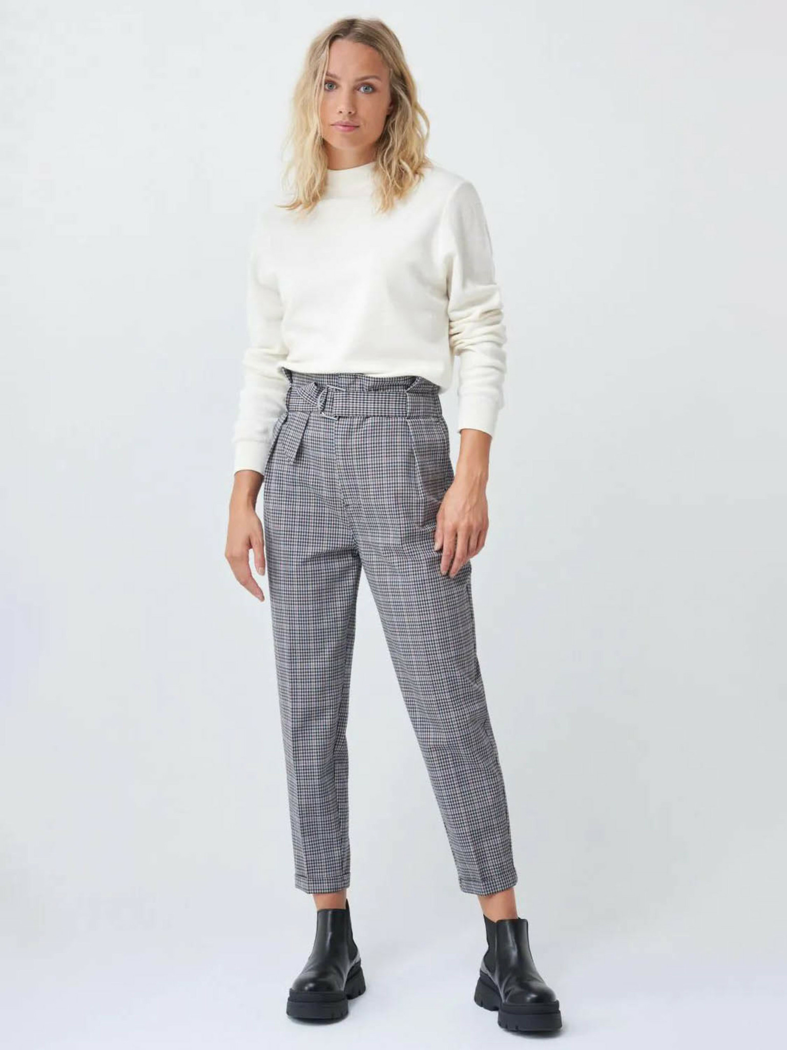 Grey Check Elasticated Trousers - Matalan