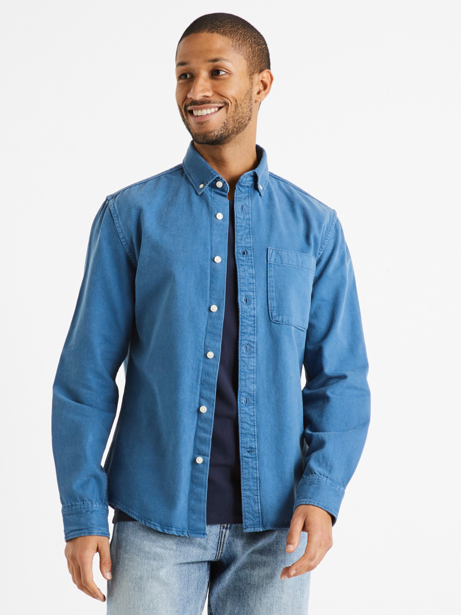 Buy celio* Blue Solid Denim Shirt Online at best price at TataCLiQ
