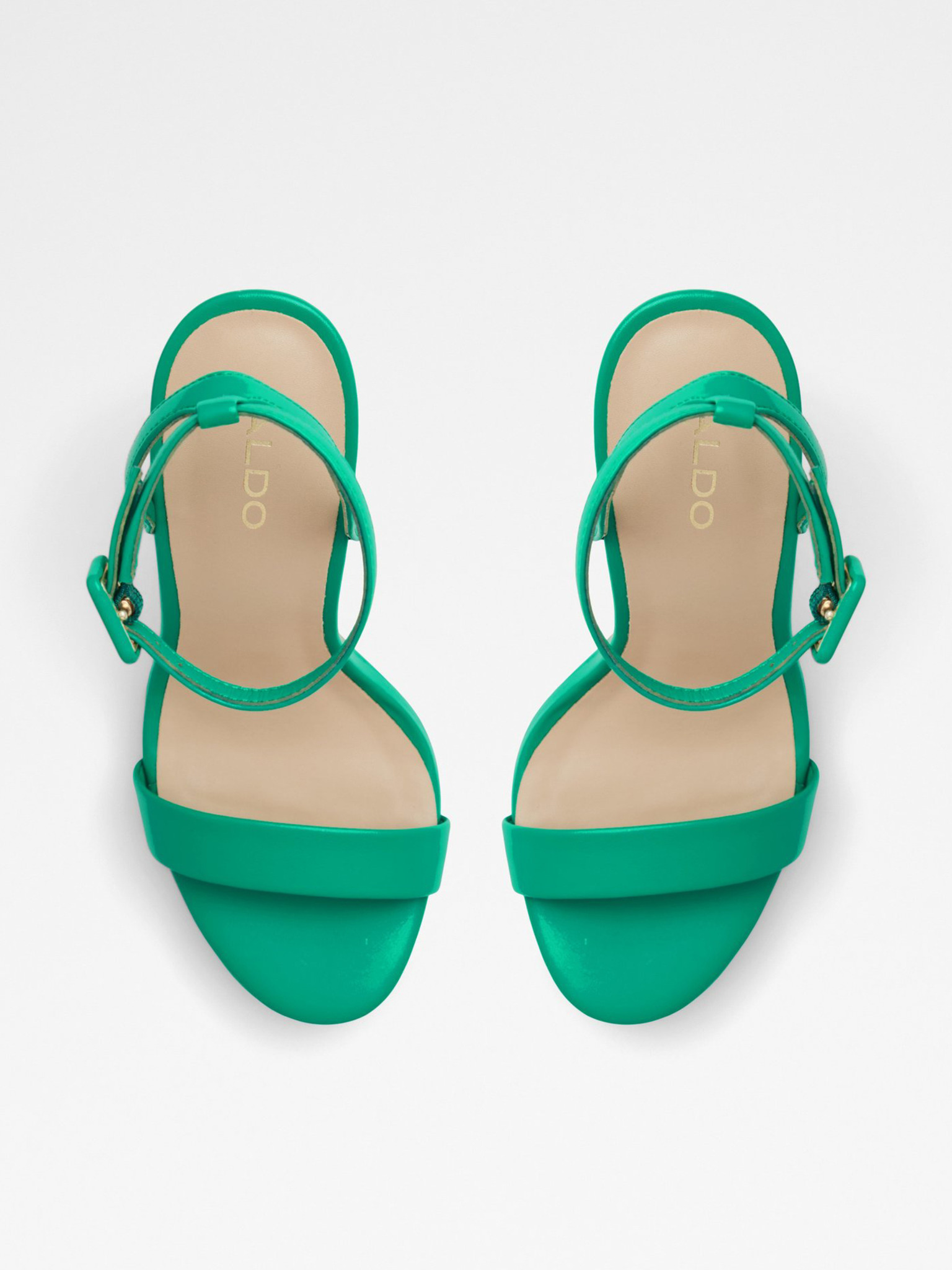 New Look satin and diamante mid heel shoes with ankle strap detail in  bright green | ASOS