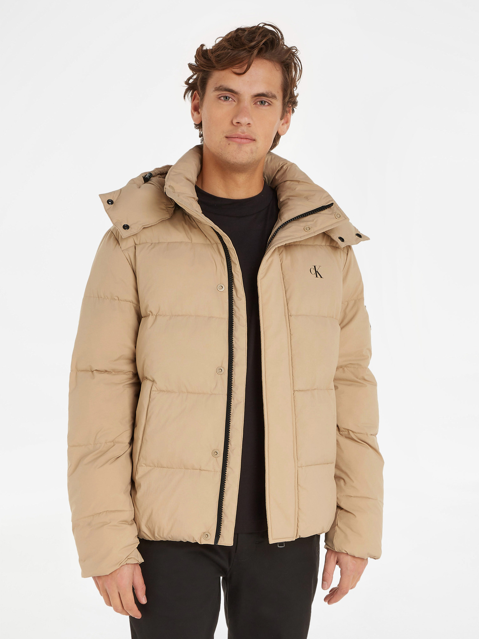 Buy Calvin Klein Jeans Grey Hooded Puffer Jacket - Jackets for Men 554950 |  Myntra