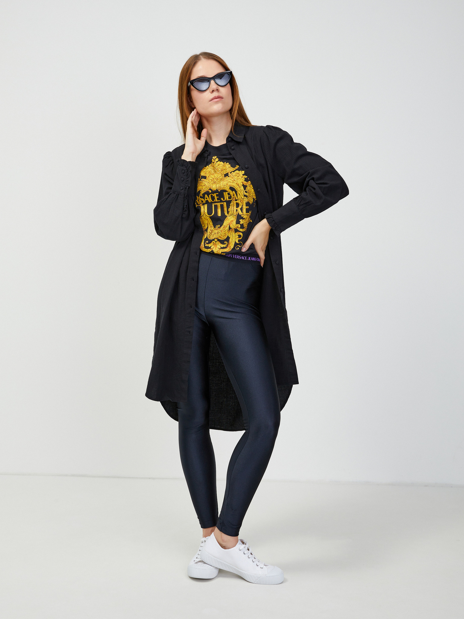Versace Jeans Couture Black Logo Tights Leggings Versace